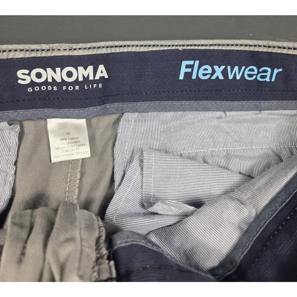 Sonoma Flexwear Men's Gray Chino Shorts Stretch Casual Flat Front Size 36